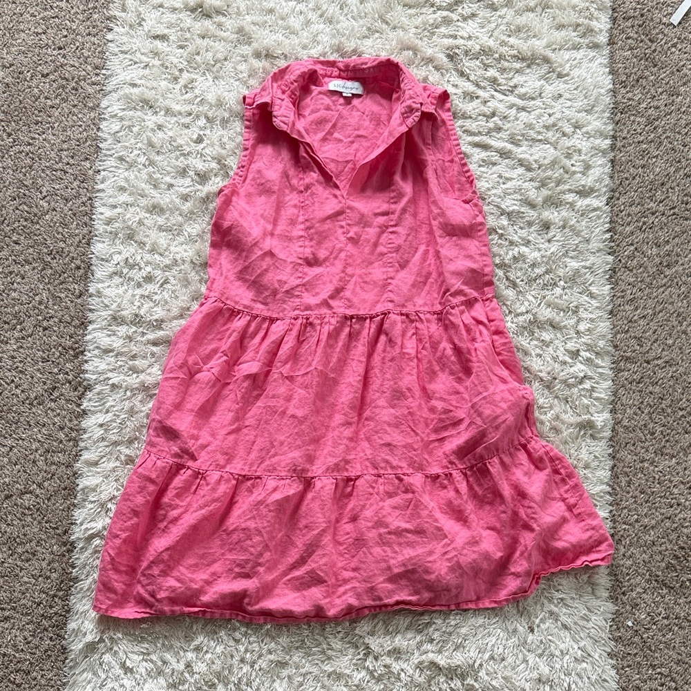 LJC Designs Pink Linen Collar Dress with Pockets